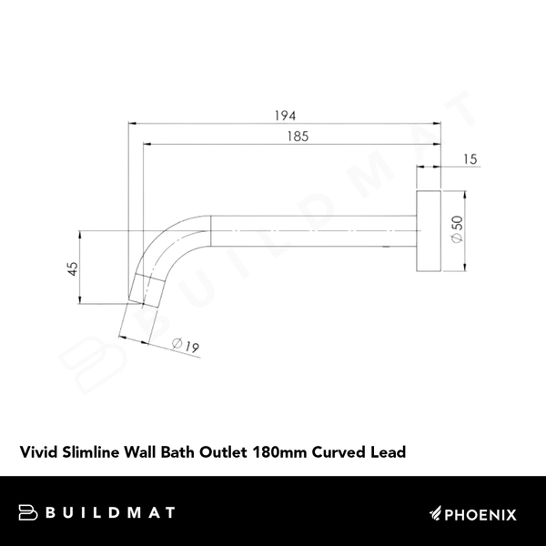 Phoenix Vivid Slimline Wall Bath Outlet 180mm Curved Lead Free Chrome