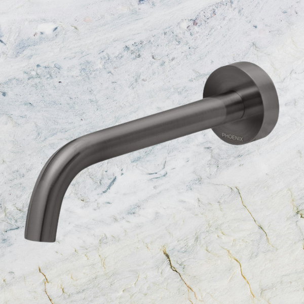 Phoenix Vivid Slimline Wall Bath Outlet 180mm Curved Brushed Carbon