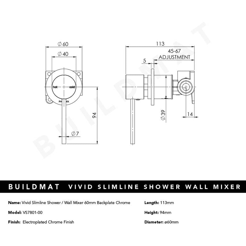 Vivid Slimline SwitchMix Shower / Wall Mixer 60mm Backplate Chrome