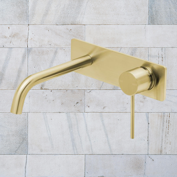 Phoenix Vivid Slimline Wall Bath Mixer Set 180mm Curved Brushed Gold