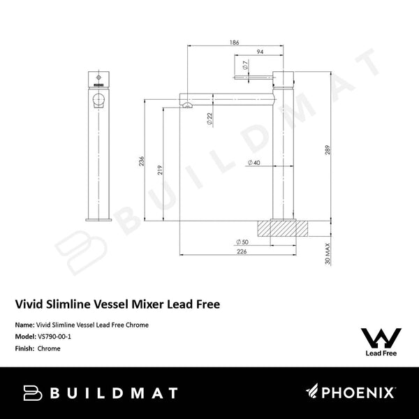 Phoenix Vivid Slimline Vessel Mixer Chrome Lead Free