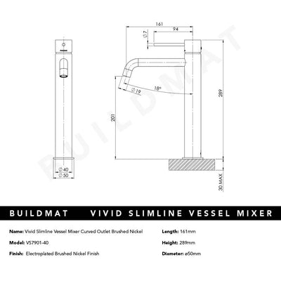 Vivid Slimline Vessel Mixer Curved Outlet Brushed Nickel