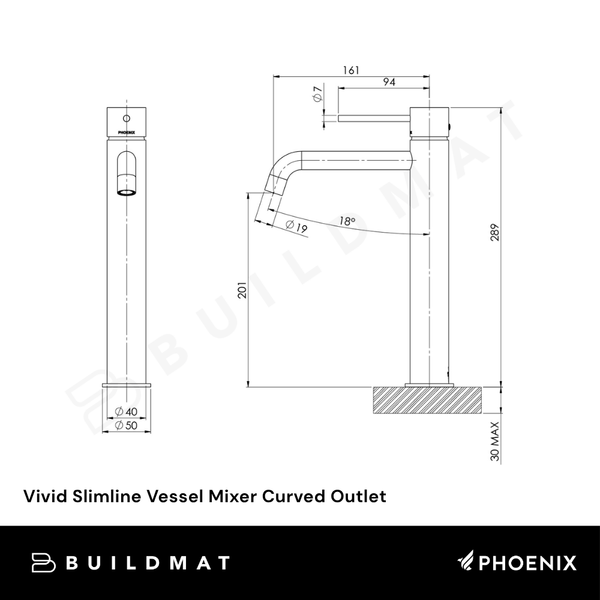 Phoenix Vivid Slimline Vessel Mixer Curved Outlet Brushed Carbon Lead Free