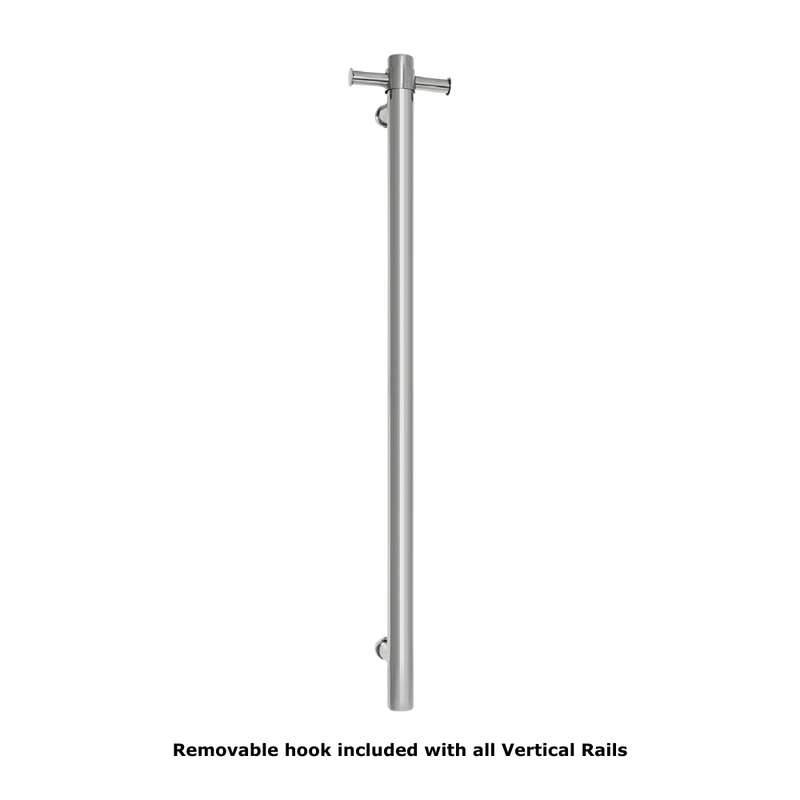 Straight Round Vertical Single Heated Towel Rail Polished Stainless Steel