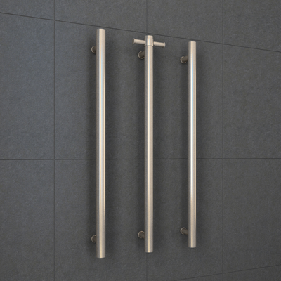 Straight Round Vertical Single Heated Towel Rail Brushed Nickel