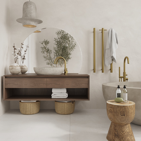 Thermogroup Straight Round Vertical Single Heated Towel Rail Brushed Gold