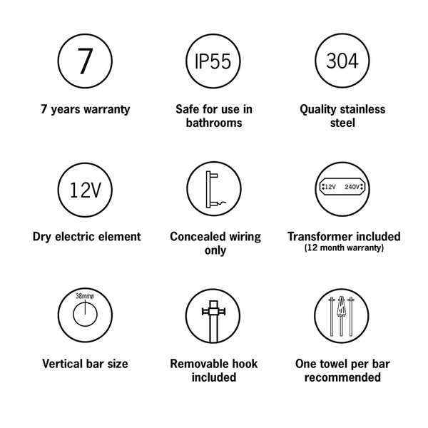 Thermogroup Straight Round Vertical Single Heated Towel Rail Brushed Gold