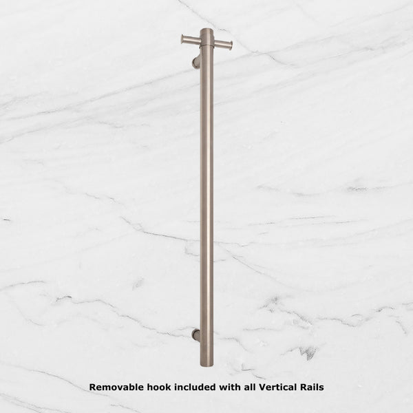 Straight Round Vertical Single Heated Towel Rail Brushed Stainless Steel
