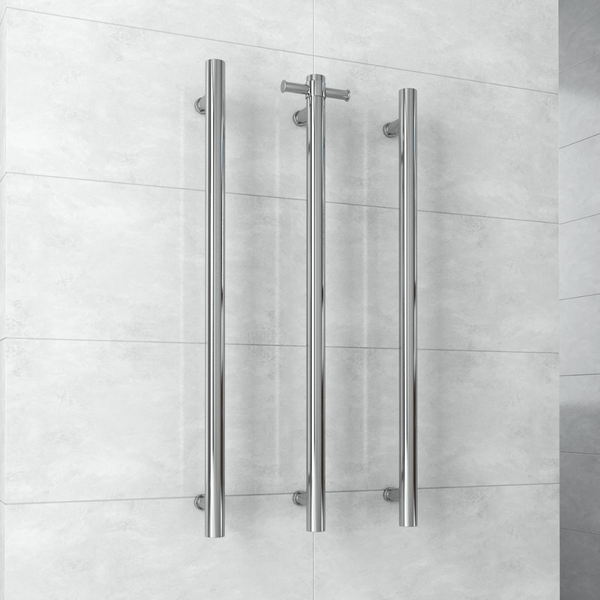 Thermogroup 12V Straight Round Vertical Single Heated Towel Rail Polished Stainless Steel