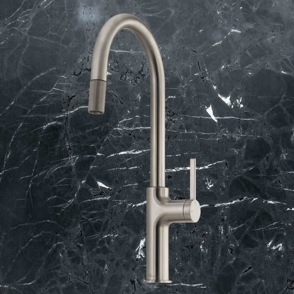 Oliveri Vilo Goose Neck Pull Out Mixer Brushed Nickel