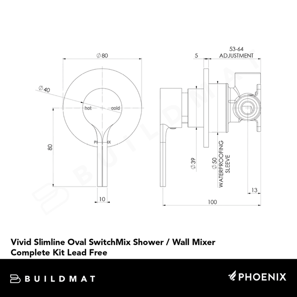 Phoenix Vivid Slimline Oval SwitchMix Shower / Wall Mixer (Complete Kit) Lead Free Brushed Nickel