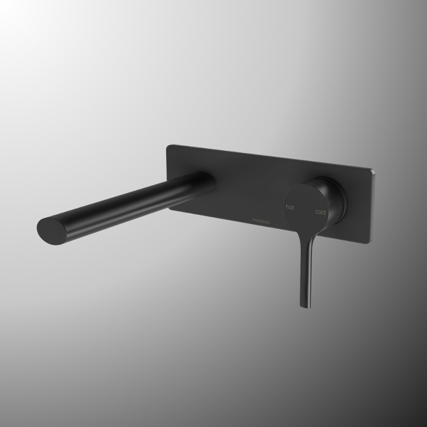 Phoenix Vivid Slimline Oval SwitchMix Wall Basin/Bath Mixer Set 175mm (Complete Kit) Matte Black Lead Free