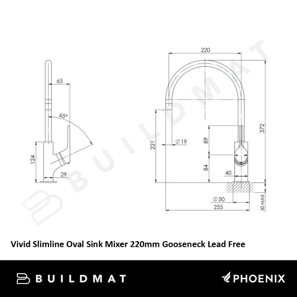 Phoenix Vivid Slimline Oval Sink Mixer 220mm Gooseneck Lead Free Brushed Nickel