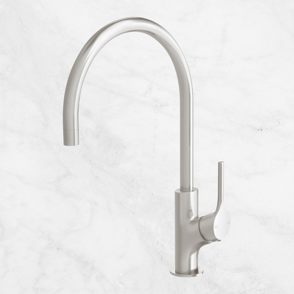 Phoenix Vivid Slimline Oval Sink Mixer 220mm Gooseneck Brushed Nickel