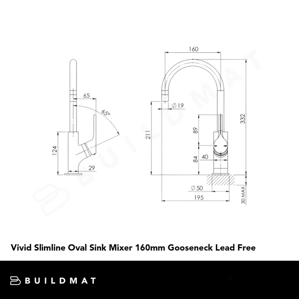 Phoenix Vivid Slimline Oval Sink Mixer 160mm Gooseneck Lead Free Brushed Gold