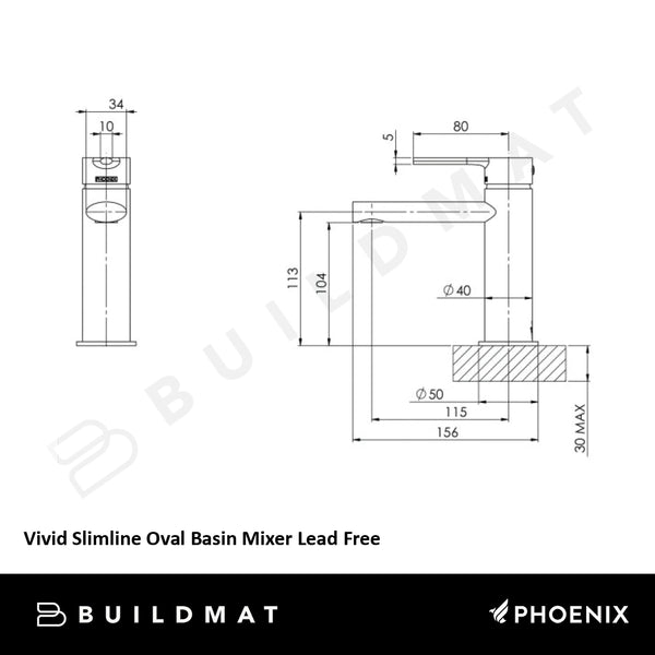 Phoenix Vivid Slimline Oval Basin Mixer Matte Black Lead Free