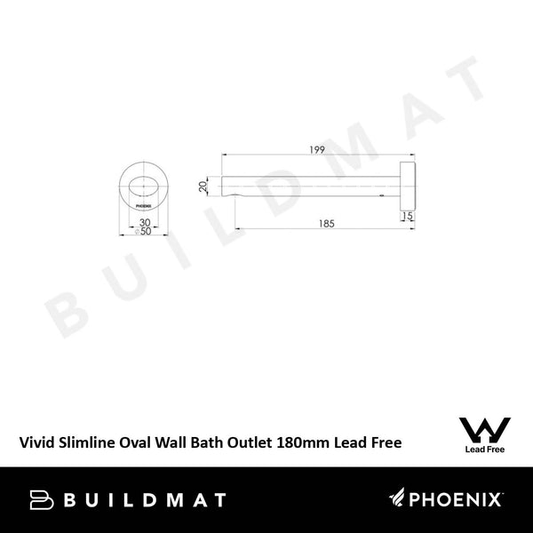 Phoenix Vivid Slimline Oval Wall Bath Outlet 180mm Brushed Nickel Lead Free