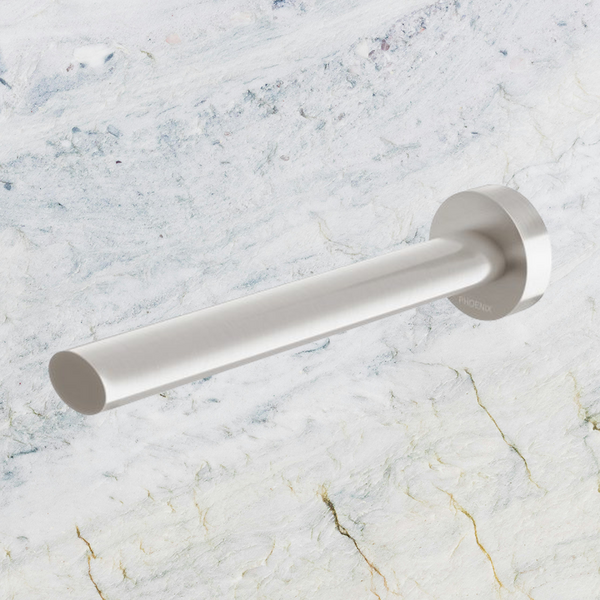 Phoenix Vivid Slimline Oval Wall Bath Outlet 180mm Brushed Nickel Lead Free