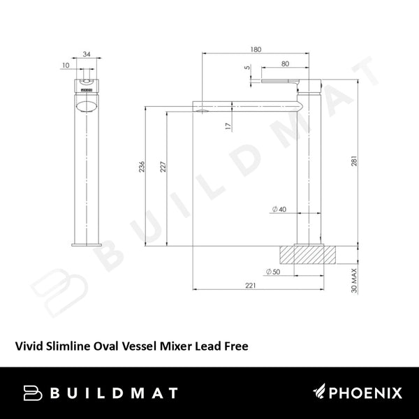 Phoenix Vivid Slimline Oval Vessel Mixer Lead Free Brushed Nickel