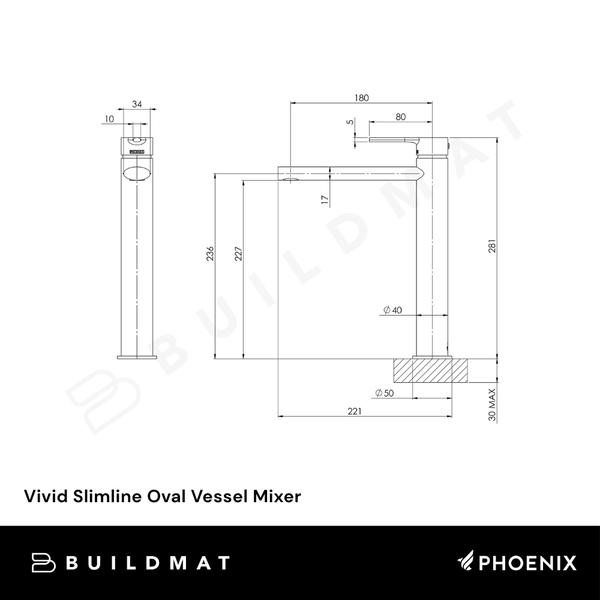 Phoenix Vivid Slimline Oval Vessel Mixer Chrome Lead Free
