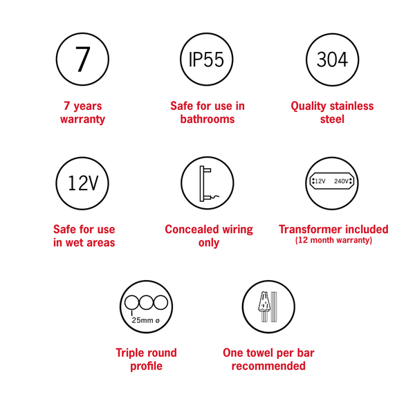 Thermogroup Brushed Nickel Triple Tube Vertical Single Heated Towel Rail