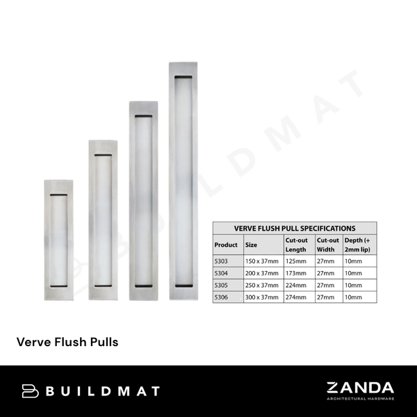 Zanda Verve 200mm Flush Pulls Matte Black