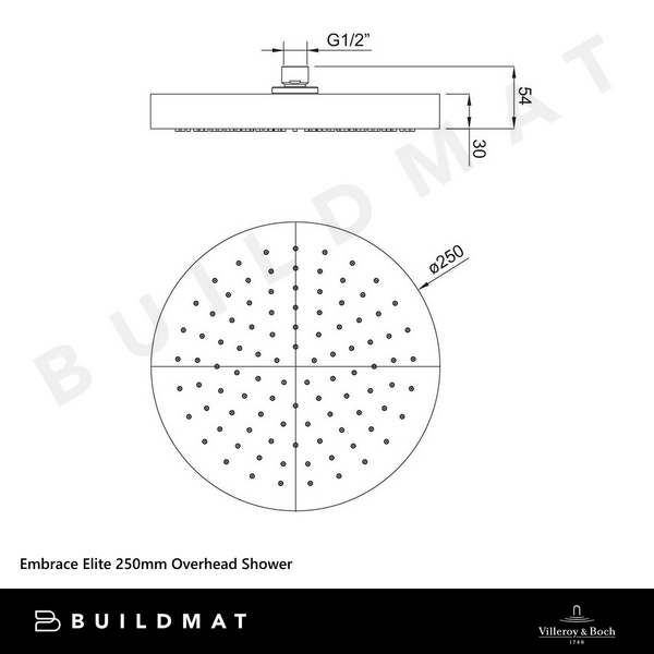 Villeroy & Boch Embrace Elite 250mm Overhead Shower Matte Black