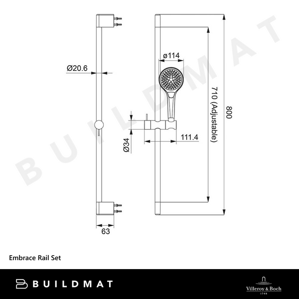 Villeroy & Boch Embrace Shower Rail Set Brushed Nickel