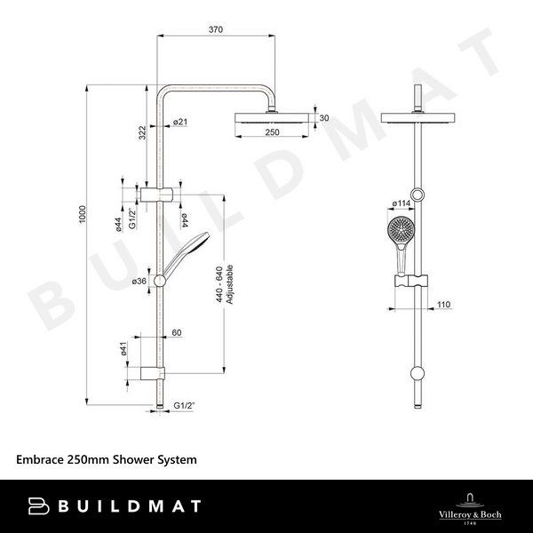 Villeroy & Boch Embrace 250mm Shower System Brushed Nickel