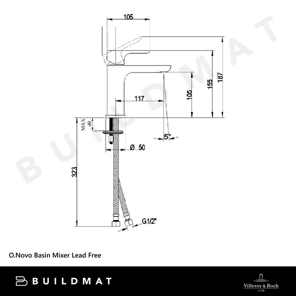 Villeroy & Boch O.Novo Basin Mixer Brushed Nickel Lead Free