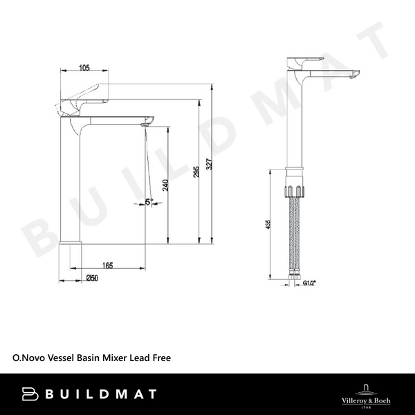 Villeroy & Boch O.Novo Vessel Basin Mixer Brushed Nickel Lead Free