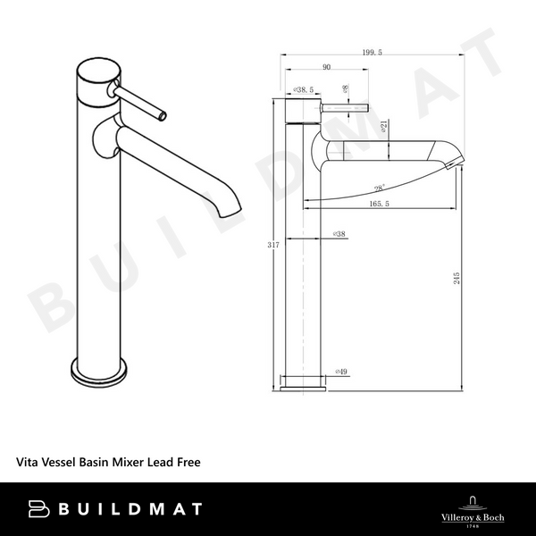 Villeroy & Boch Vita Vessel Basin Mixer Brushed Gold Lead Free