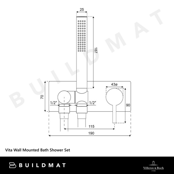 Villeroy & Boch Vita Wall Mounted Bath Shower Set Brushed Nickel