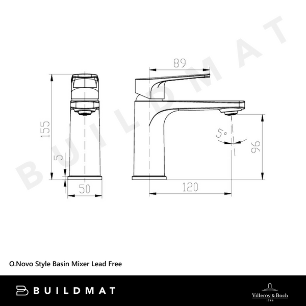 Villeroy & Boch O.Novo Style Basin Mixer Gunmetal Lead Free