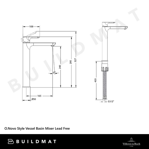 Villeroy & Boch O.Novo Style Vessel Basin Mixer Brushed Nickel Lead Free