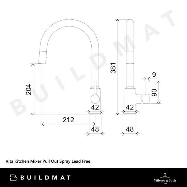 Villeroy & Boch Vita Kitchen Mixer Pull Out Spray Brushed Nickel Lead Free