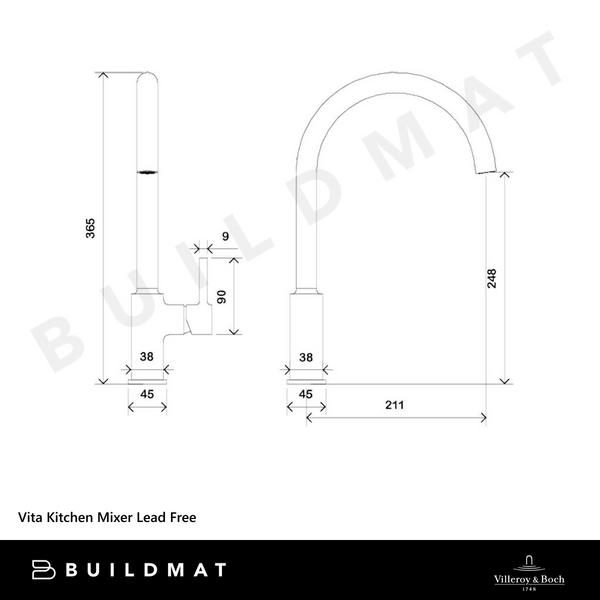 Villeroy & Boch Vita Kitchen Mixer Brushed Nickel Lead Free