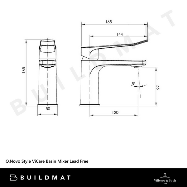 Villeroy & Boch O.Novo Style ViCare Basin Mixer Gunmetal Lead Free
