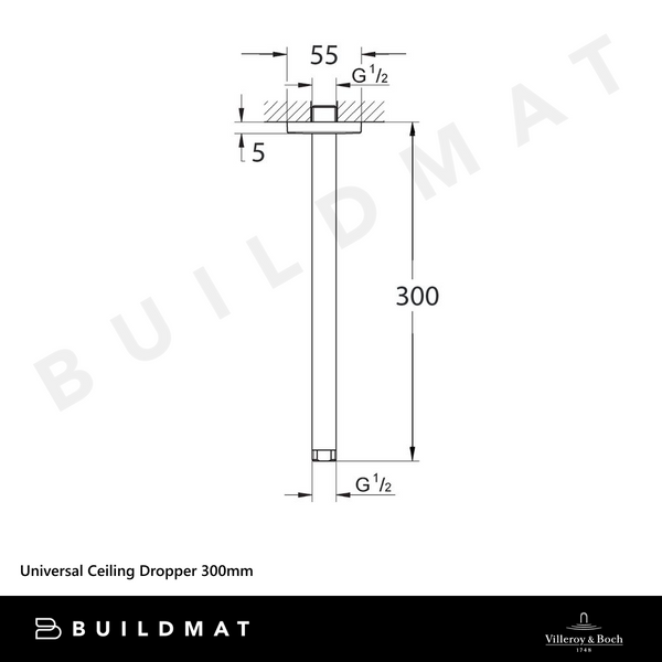 Villeroy & Boch Universal Ceiling Dropper 300mm Brushed Nickel