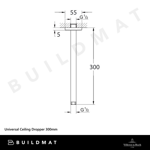Villeroy & Boch Universal Ceiling Dropper 300mm Brushed Gold