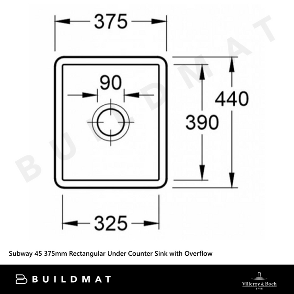 Villeroy & Boch Subway 45 375mm Rectangular Under Counter Sink with Overflow Pure Black