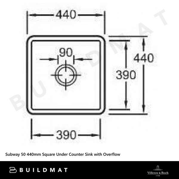 Villeroy & Boch Subway 50 440mm Square Under Counter Sink with Overflow Stone White