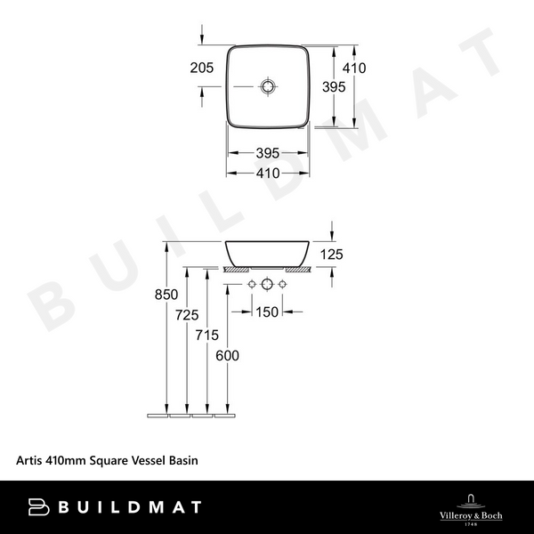 Villeroy & Boch Artis 410mm Square Vessel Basin Coal Black