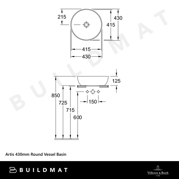 Villeroy & Boch Artis 430mm Round Vessel Basin Coal Black
