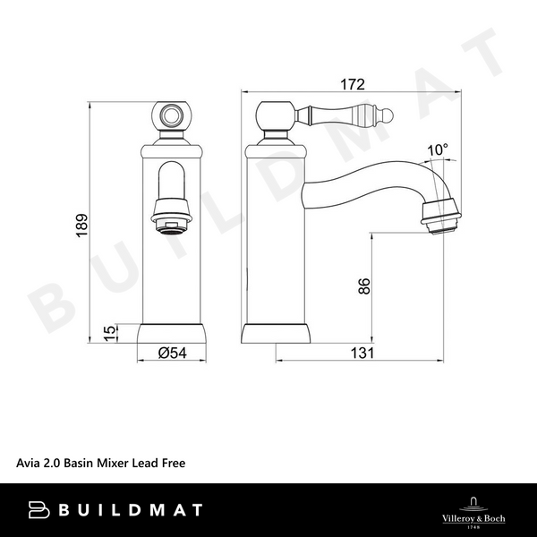 Villeroy & Boch Avia 2.0 Basin Mixer Brushed Nickel Lead Free