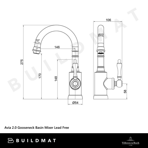Villeroy & Boch Avia 2.0 Gooseneck Basin Mixer Brushed Nickel Lead Free