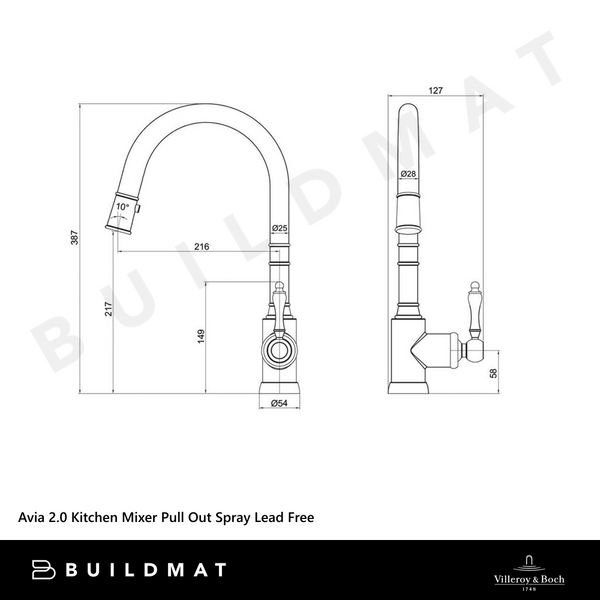 Villeroy & Boch Avia 2.0 Kitchen Mixer Pull Out Spray Chrome Lead Free