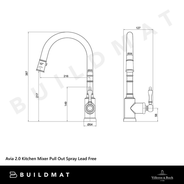 Villeroy & Boch Avia 2.0 Kitchen Mixer Pull Out Spray Brushed Nickel Lead Free