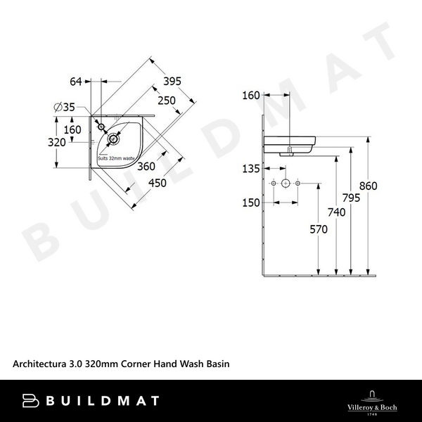 Villeroy & Boch Architectura 3.0 320mm Corner Hand Wash Basin Alpine White