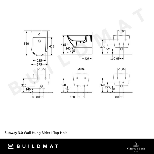 Villeroy & Boch Subway 3.0 Wall Hung Bidet 1 Tap Hole Alpine White
